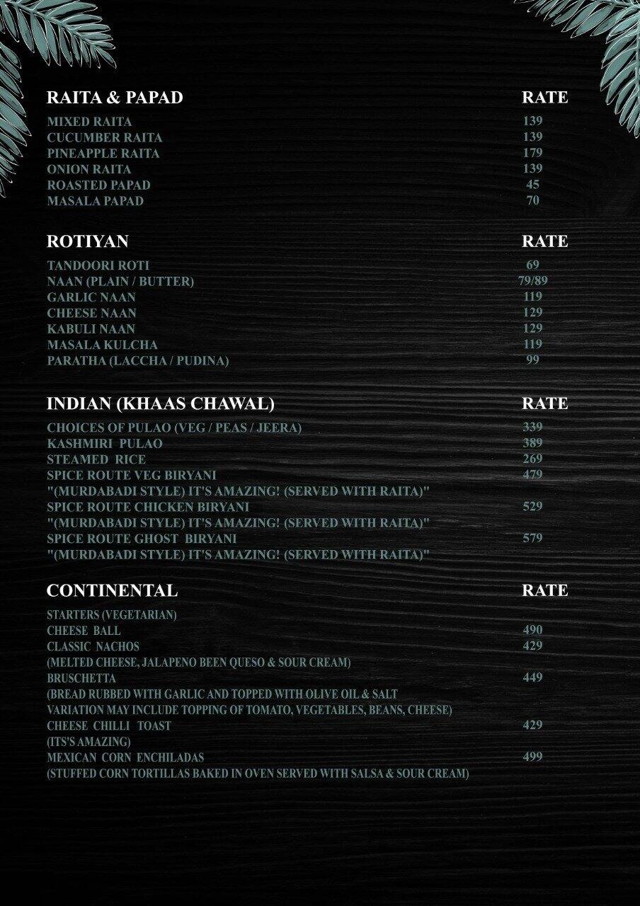 The Spice Route menu