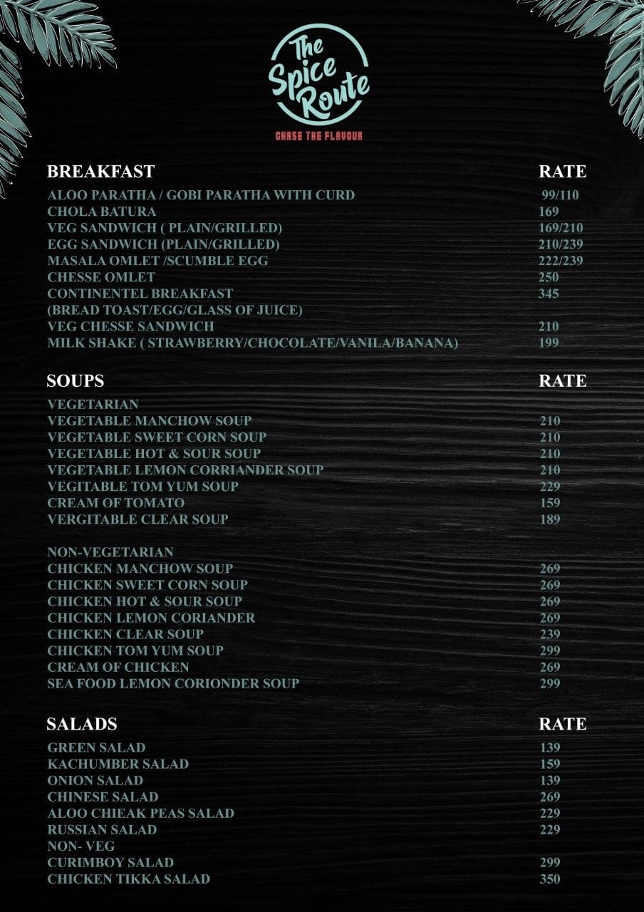 The Spice Route menu