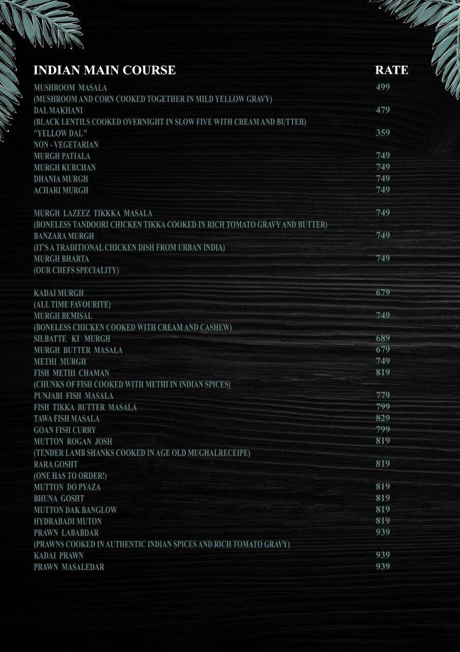 The Spice Route menu