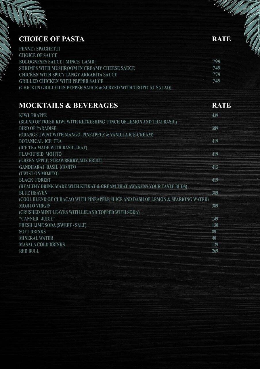 The Spice Route menu