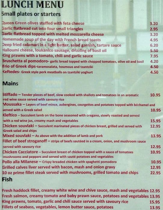 Menu at The Stuffed Olive restaurant, Sidcup