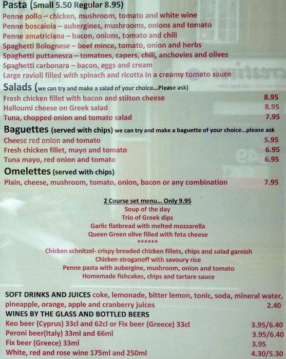 Menu at The Stuffed Olive restaurant, Sidcup