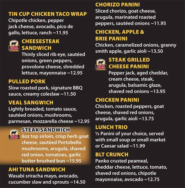 Carta del pub y bar Tin Cup, Oakville