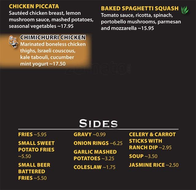 Menu at Tin Cup pub & bar, Oakville