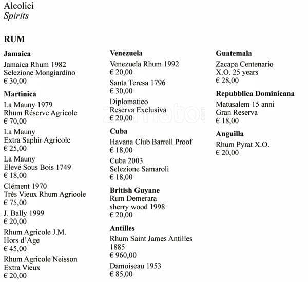 Menu di Bvlgari Ristorante 