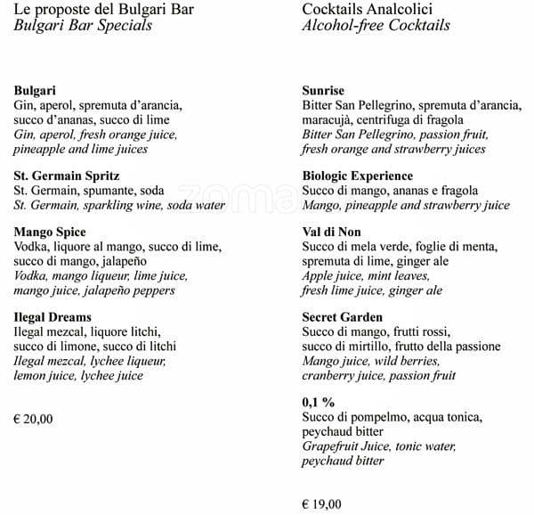 Menu di Bvlgari Ristorante 