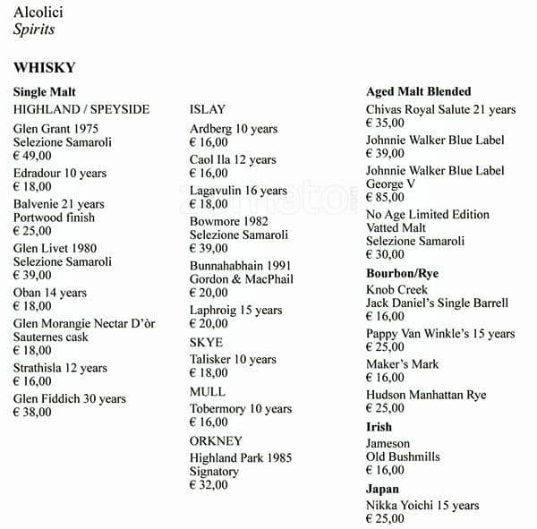 Menu di Bvlgari Ristorante 