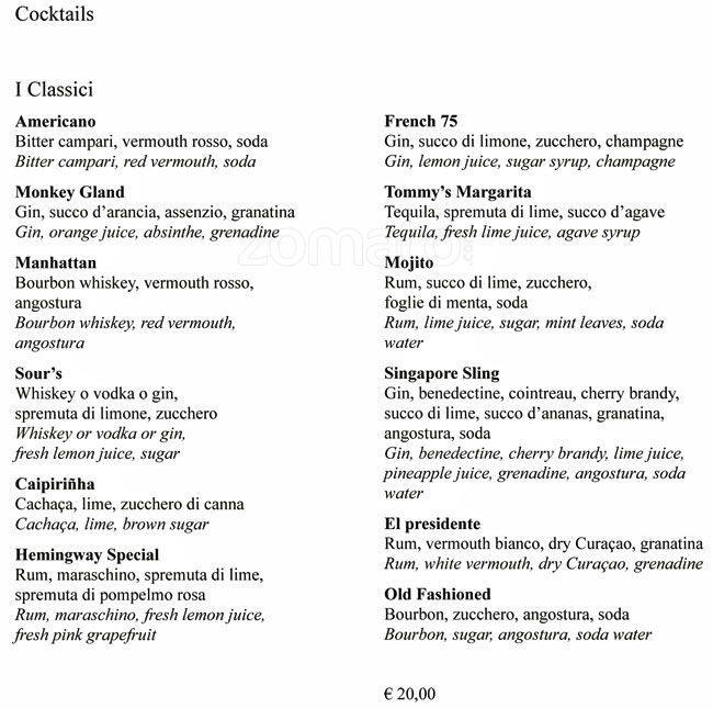 Menu di Bvlgari Ristorante 