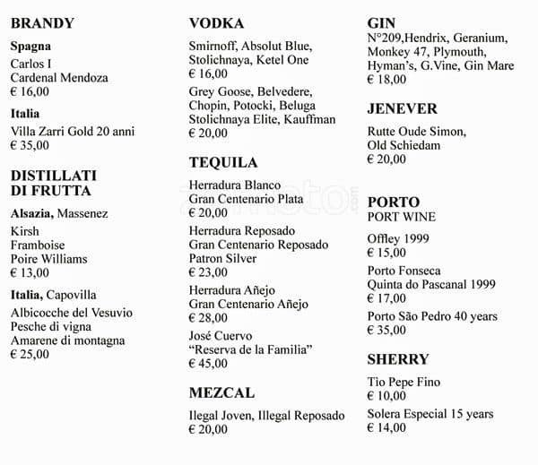 Menu di Bvlgari Ristorante 