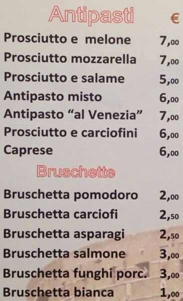 Menu di Da Tito "Al Venezia" 