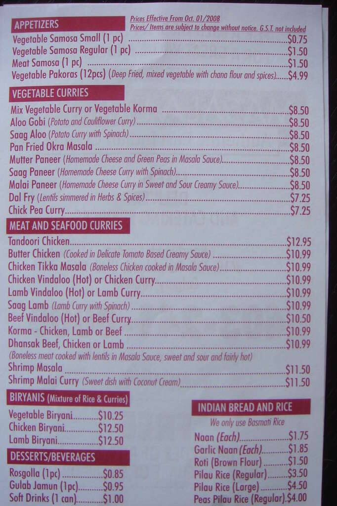 Masala Express Menu, Menu for Masala Express, Ranchlands, Calgary