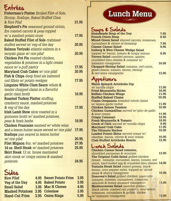 Donovan's Grill & Tavern Menu Urbanspoon/Zomato