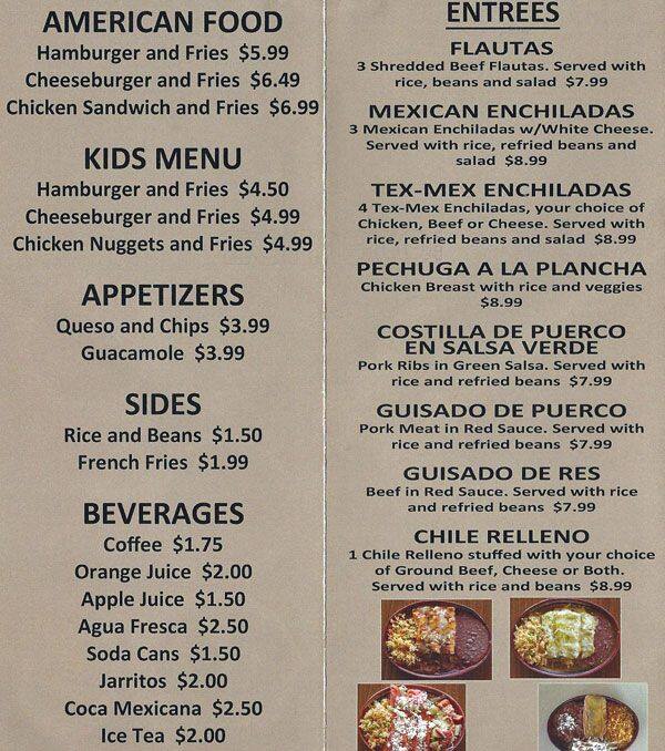Menu at MI Casa Cafe, Grand Prairie