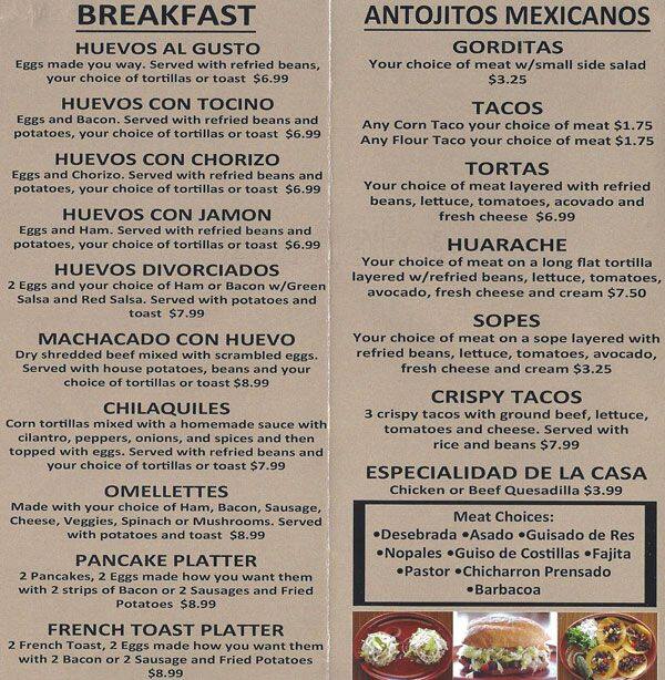 Menu at MI Casa Cafe, Grand Prairie