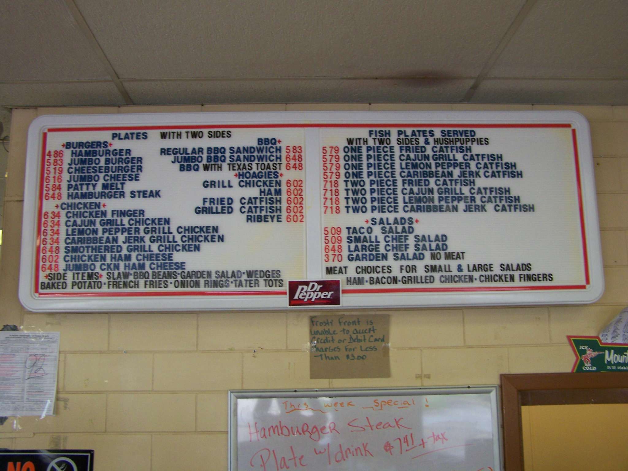 Menu at Frosty Front restaurant, Guin