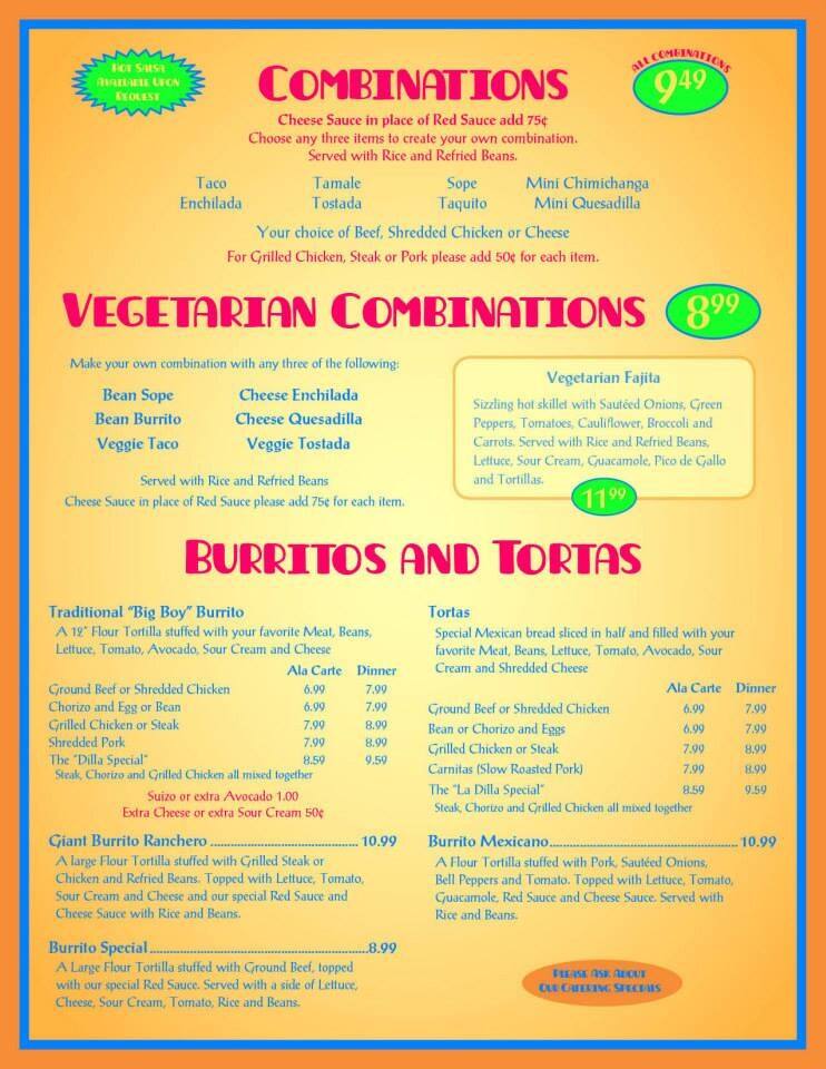 Menu at La Quesadilla restaurant, Saint John