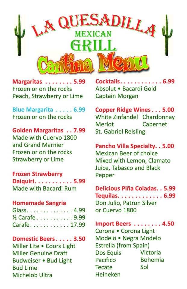 Menu at La Quesadilla restaurant, Saint John