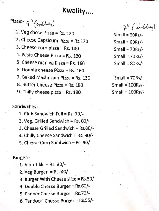 Menu at Kwality BAKERS,SADAR, NABHA, Nabha