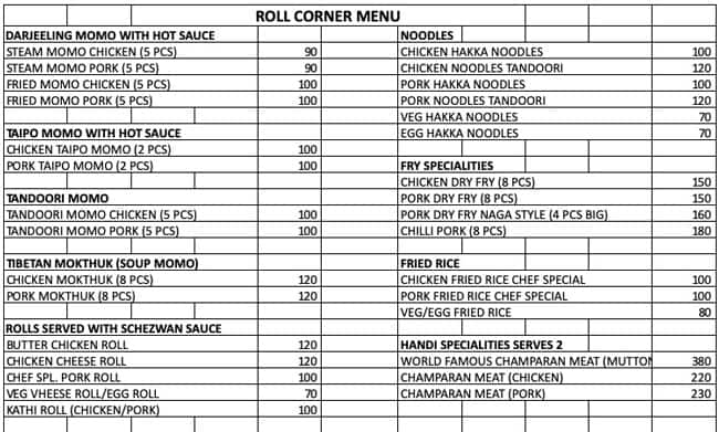 Roll Corner menu