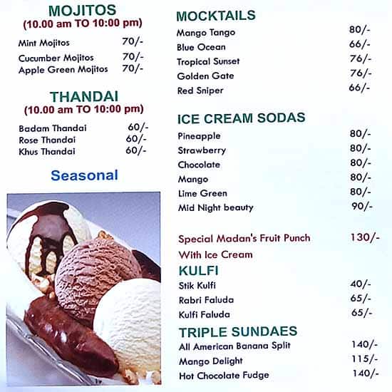 Madan Sweets & Restaurant in Ghaziabad menu
