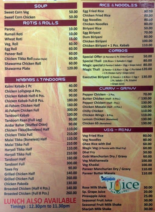 Kabab Magic Menu, Menu for Kabab Magic, RT Nagar, Bangalore - Zomato