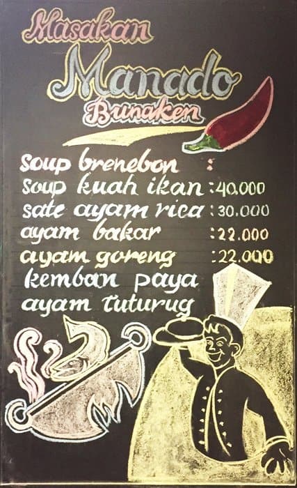 Masakan Khas Manado Bunaken, Melawai Menu