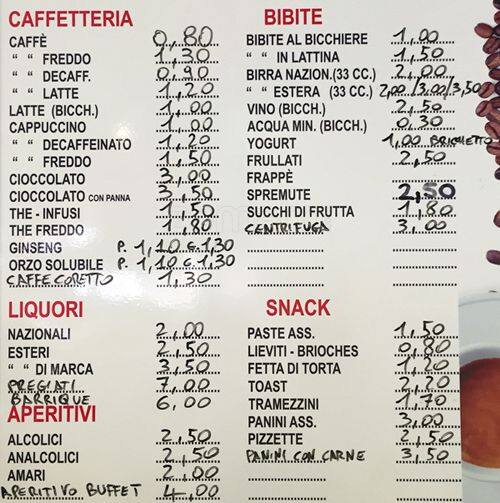 Menu di Seventy Bar di ottavio&Franco 