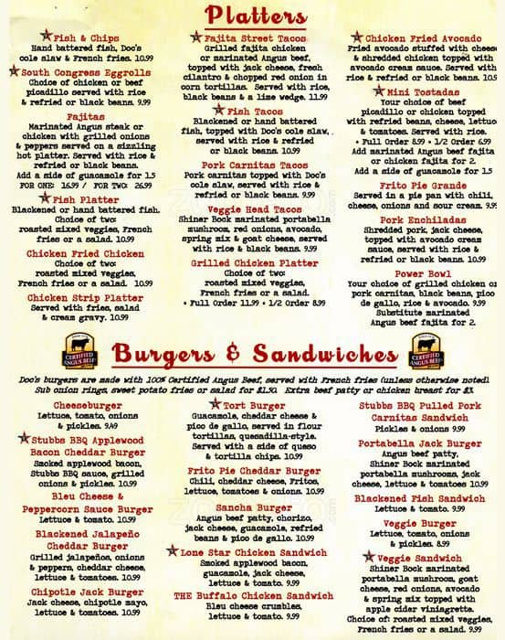Doc's Motorworks 38th menu