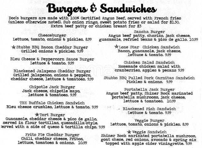 Doc's Motorworks 38th menu