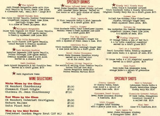 Doc's Motorworks 38th menu
