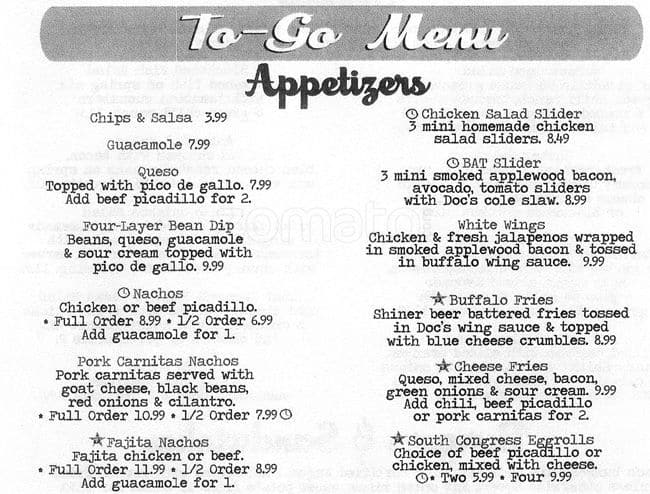 Doc's Motorworks 38th menu