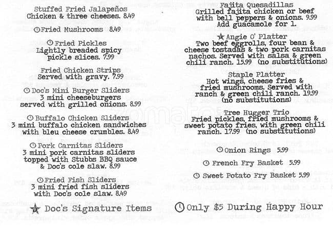 Doc's Motorworks 38th menu