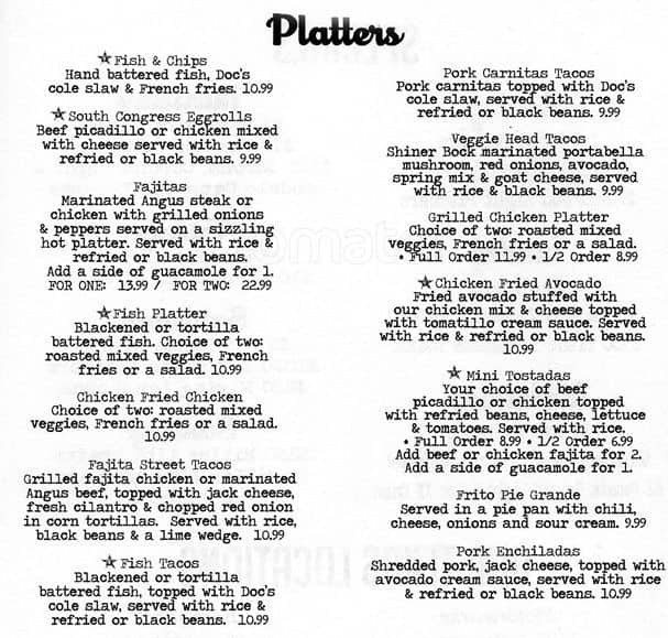 Doc's Motorworks 38th menu