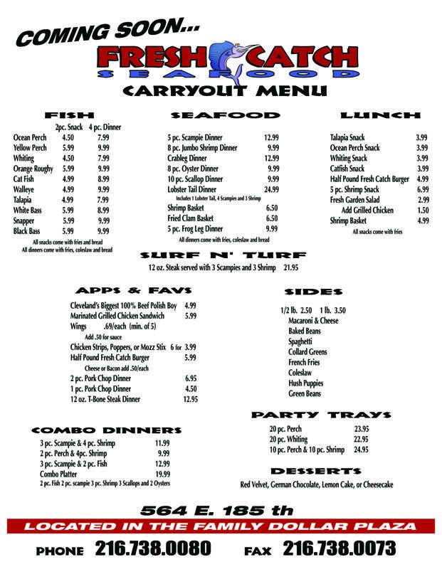 Fresh Catch Seafood Menu Menu For Fresh Catch Seafood East Side Cleveland