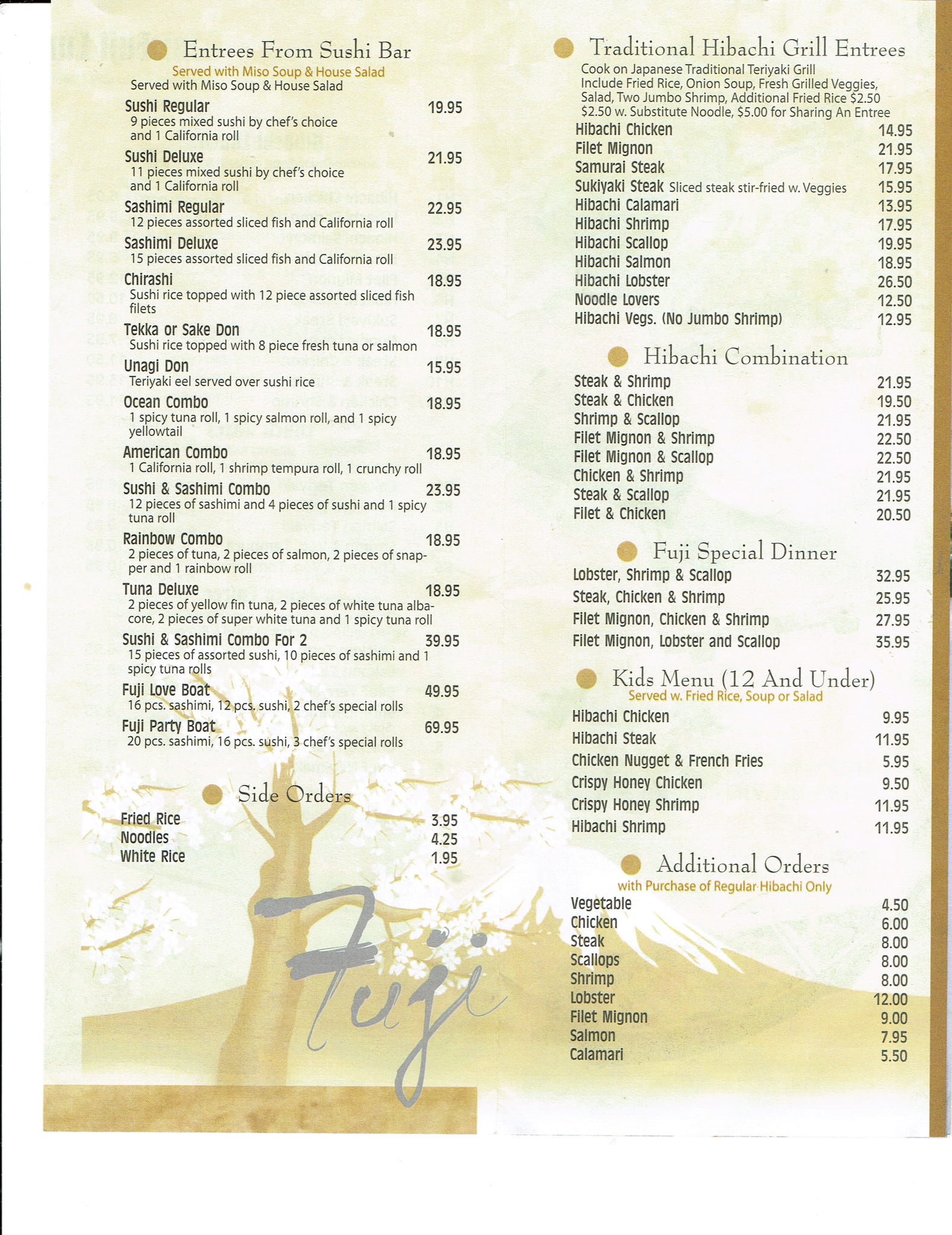 Menu at Fuji Japanese Steak House restaurant, Jefferson City
