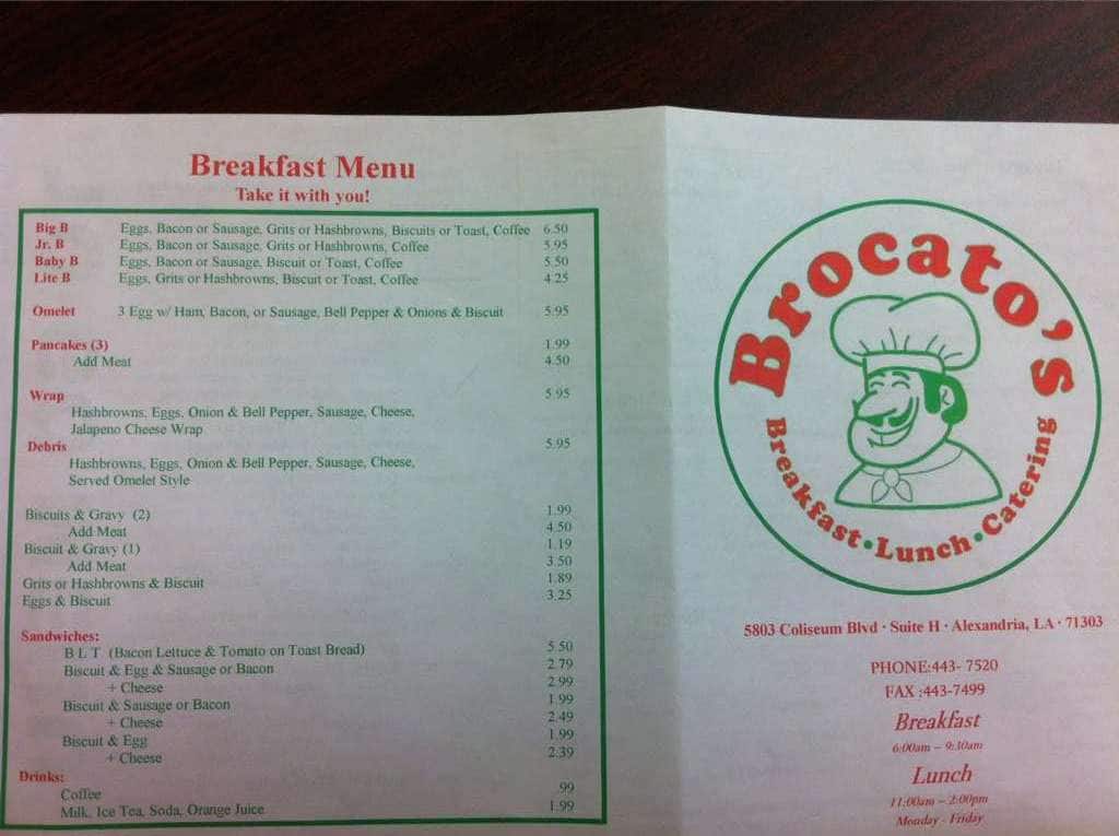 Menu at Brocato's restaurant, Alexandria