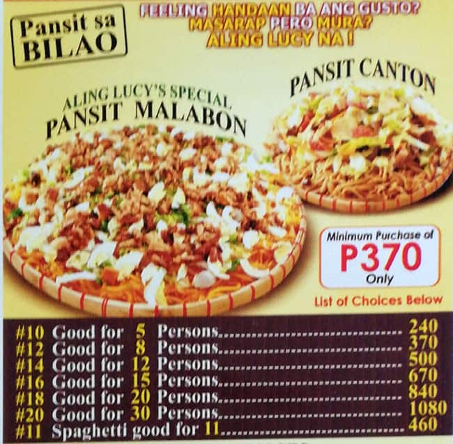 Aling Lucy's Panciteria Menu, Menu for Aling Lucy's Panciteria, Talon