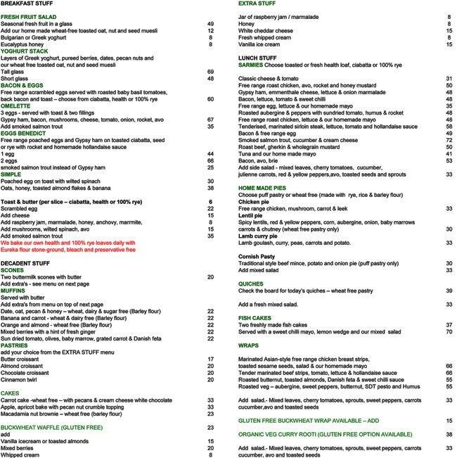 Green Beans menu, Menu restauracji Green Beans, Tokai, Cape Town