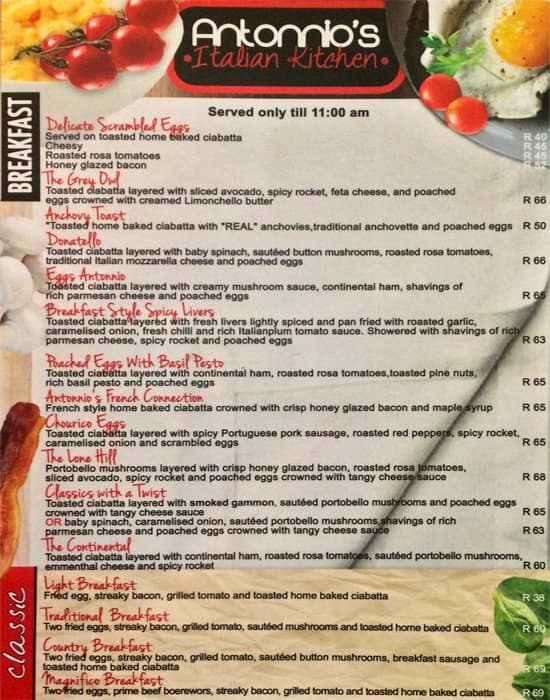 Antonnio S Italian Kitchen Menu