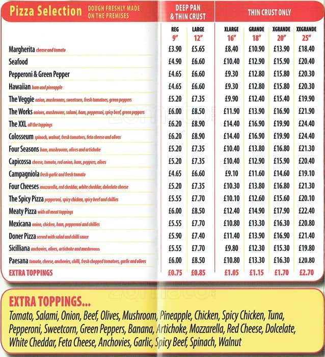 XXL Pizzeria Menu, Menu for XXL Pizzeria, Leith, Edinburgh Zomato UK