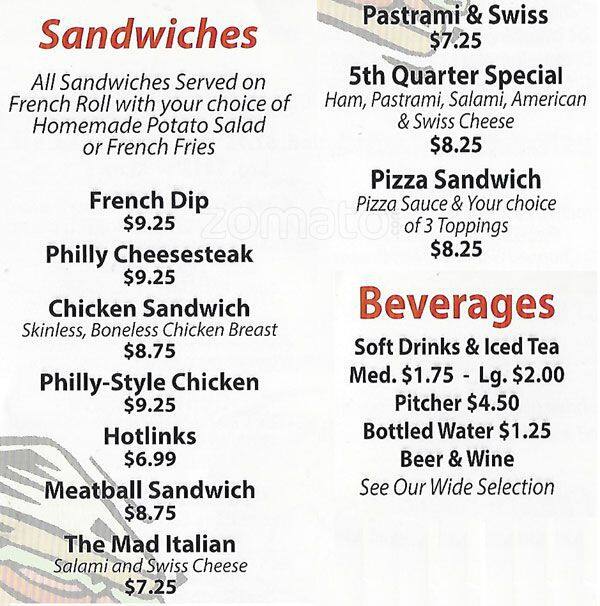 Menu at 5th Quarter Pizza pizzeria, Redwood City, 976 Woodside Rd 3611