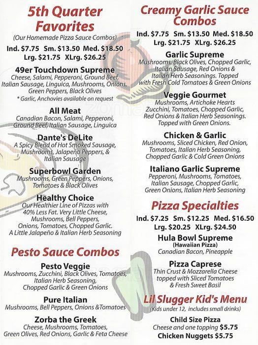 Menu at 5th Quarter Pizza pizzeria, Redwood City, 976 Woodside Rd 3611
