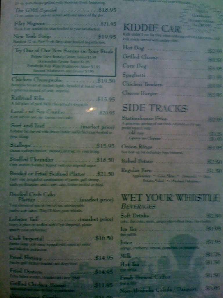 Menu at Greenmount Station restaurant, Hampstead
