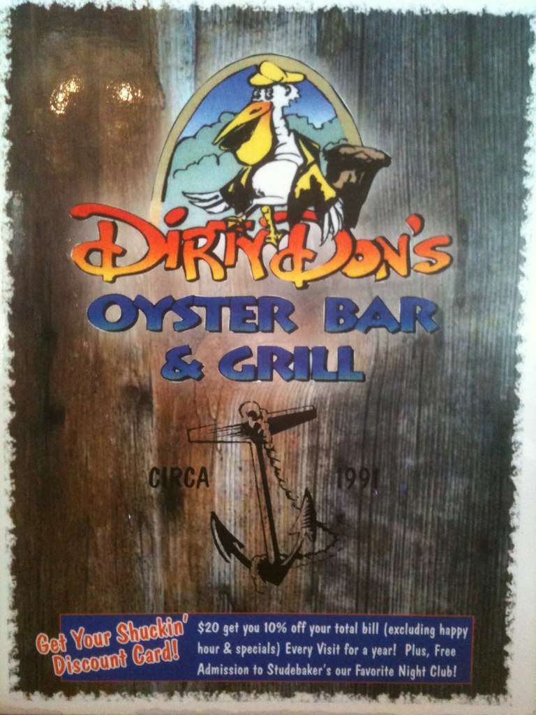 Menu at Dirty Don's Oyster Bar & Grill, Myrtle Beach, 408 21st Ave N