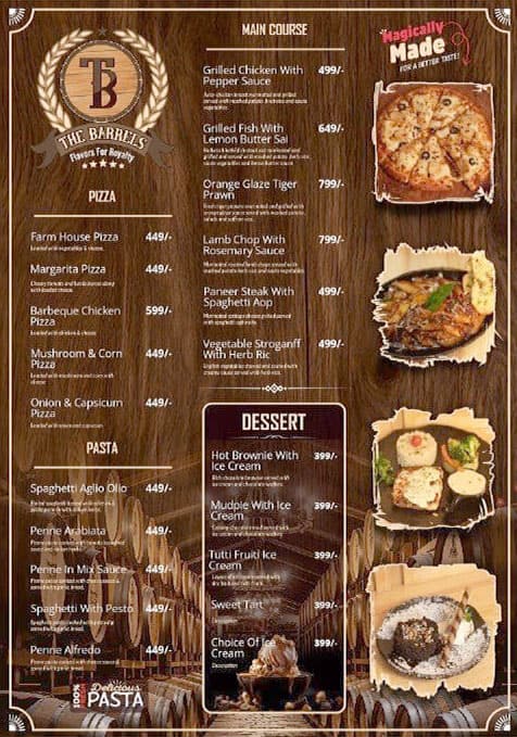 Menu of The Barrels, Barasat, Kolkata