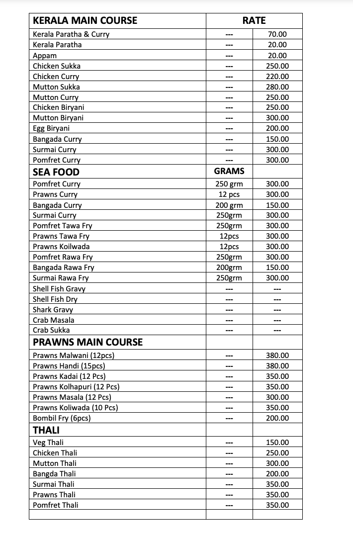 Menu of Swargam Family Restaurant, Vasai, Mumbai