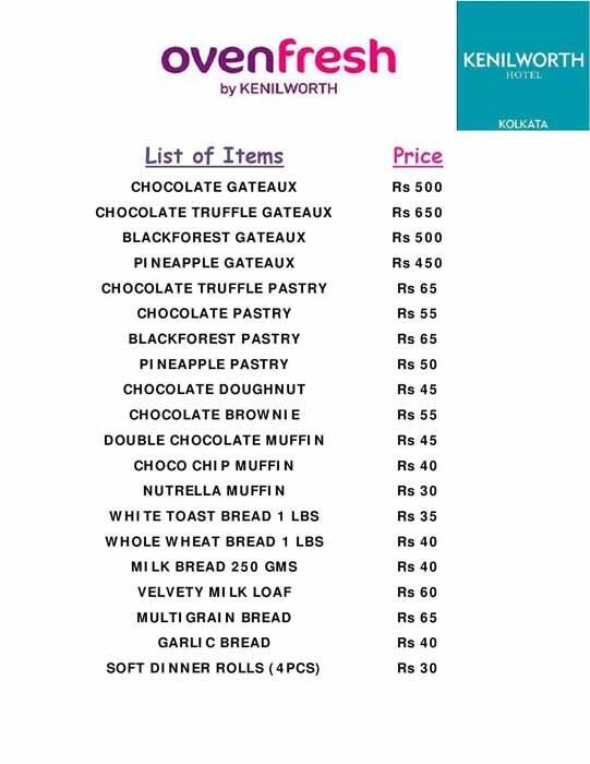 Ovenfresh Kenilworth Hotels Menu Zomato