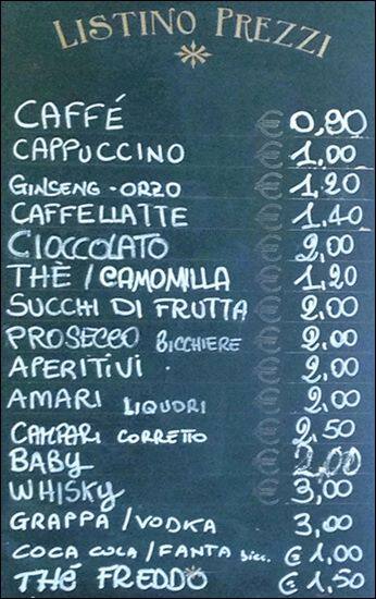 Menu di Bar Gastronomia Caffellotto 