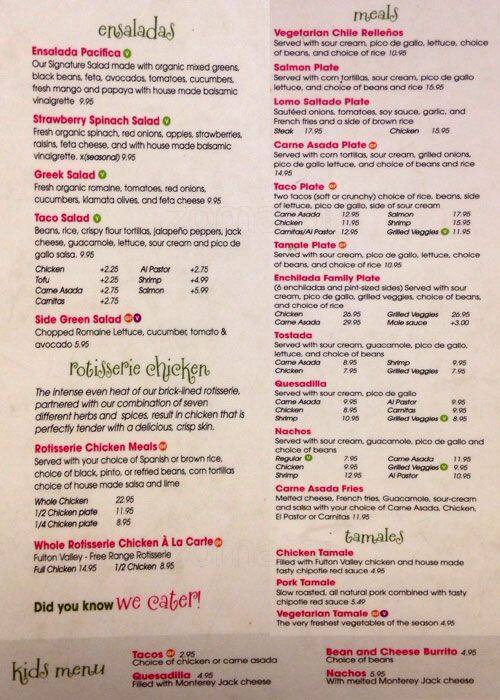 Menu at The Green Enchilada restaurant, Pacifica