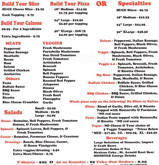 Serious Pizza Menu, Menu for Serious Pizza, Deep Ellum, Dallas